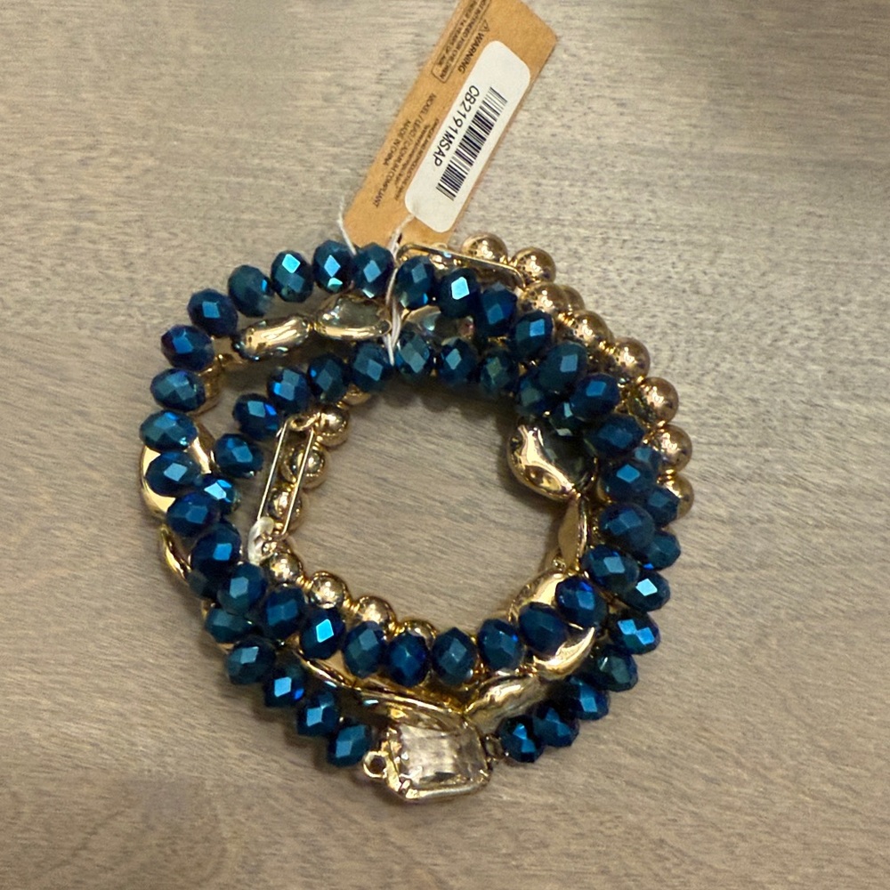 Blue and Gold Beaded Bracelet Set